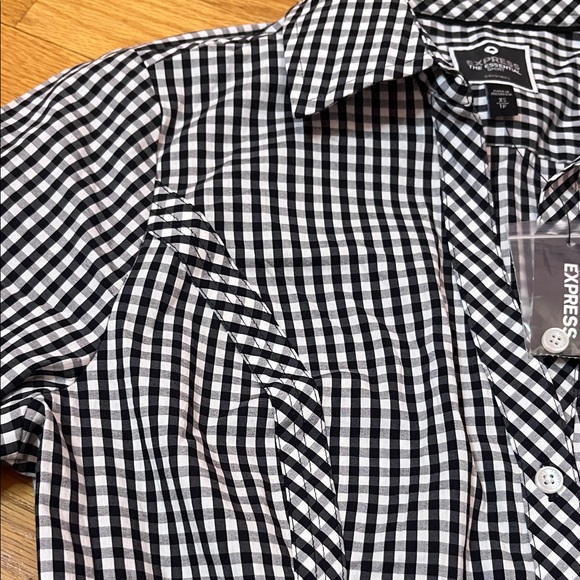 NWT! Express Women’s Black White Gingham Check Tailored Feminine Cut Classic - Picture 7 of 11